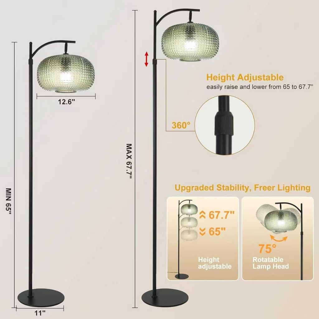 Dark Green Floor Lamps, Black Floor Lamp with Remote Control & Green Lampshade, Arc Flower Lamp Dimmable Mid Century