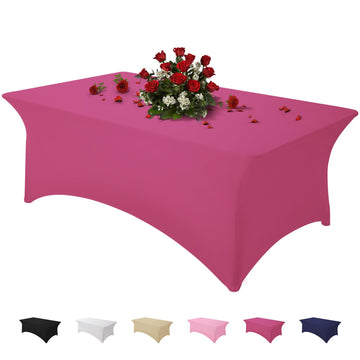 Table Cloth Fuchsia 6FT Spandex Stretch Covers for Rectangle Tablecloth
