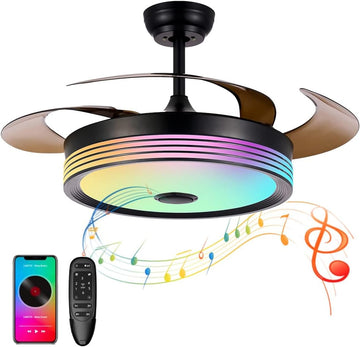 42 inch Modern Retractable Ceiling Fan with Lights and Remote Control, 6Speed Dimmable Fandelier, Smart Ceiling Fan