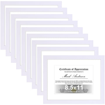 8.5x11 Picture Frames Set of 9 for Wall Mount or Tabletop, White