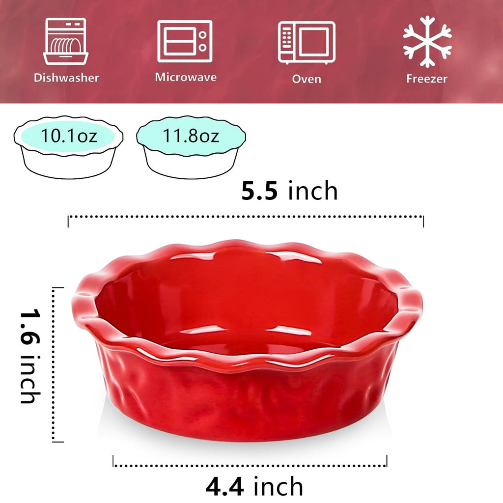 Ceramic Pie Pan for Baking - 5.5 inch Small Pie Plates Deep Dish Round Pot Casserole Mini Serving Bowl - Microwave