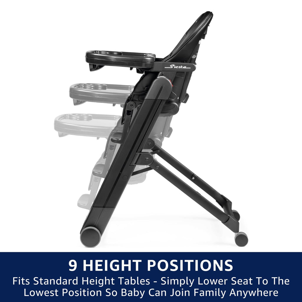 PEG Siesta, Grow With Baby Folding High Chair & Recliner, Licorice | Height Adjustable, Quick Clean & Easy Push