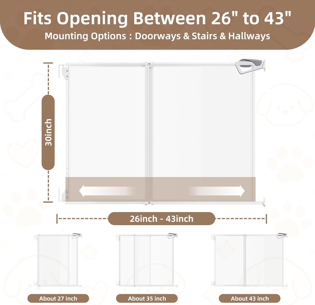 30" Tall Clear Acrylic Dog Gate, 26"-43" Wide Safty Pet Gate for Dogs Cats