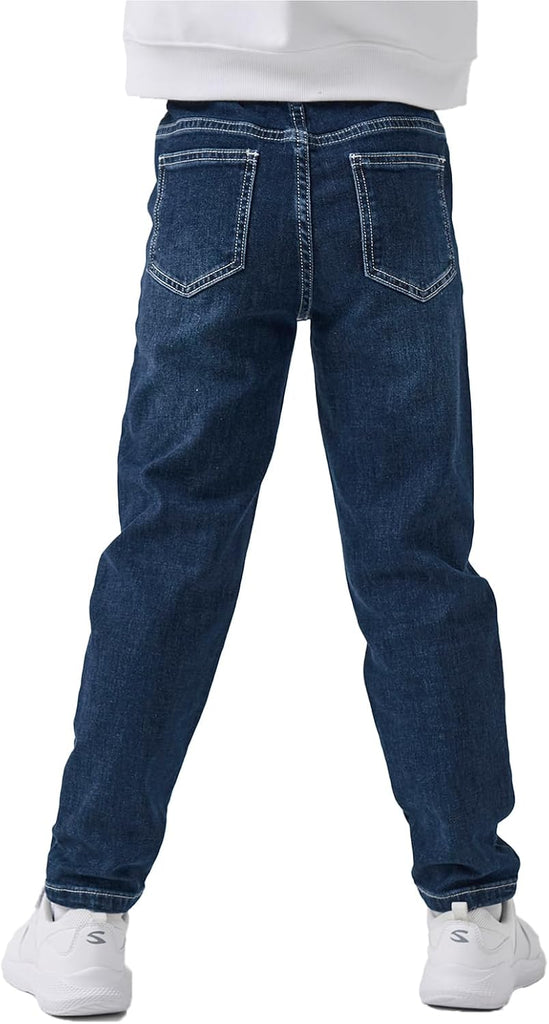 Boys Slim Fit Stretch Jeans Elastic Waist Pull-on Denim Pants with Pockets Kids School