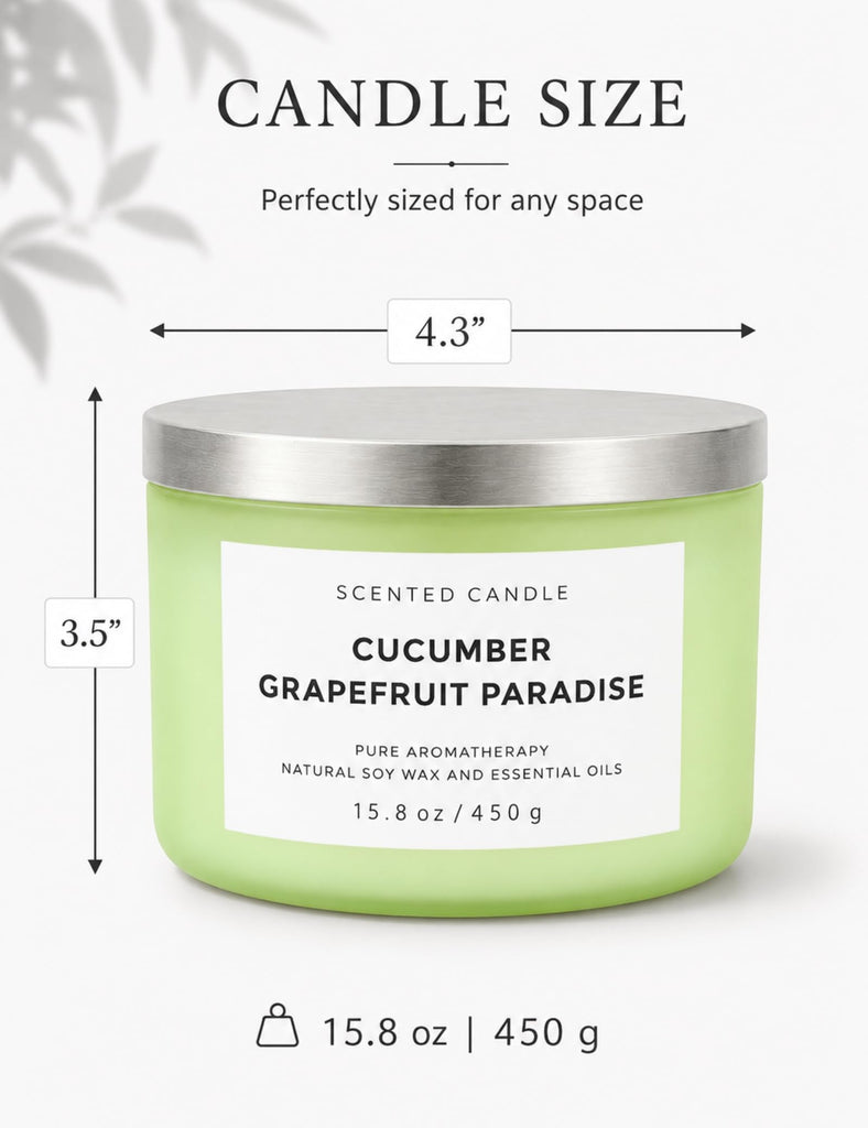 Cucumber Grapefruit Melon 3-Wick Soy Summer Scented Candle 15.8oz