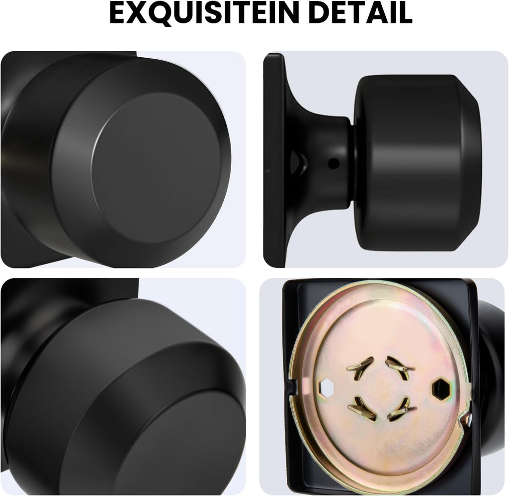 Black Half Dummy Door Knobs, Single Side Door Handles for Closets, French Double Doors, Non-Locking Inactive Matte