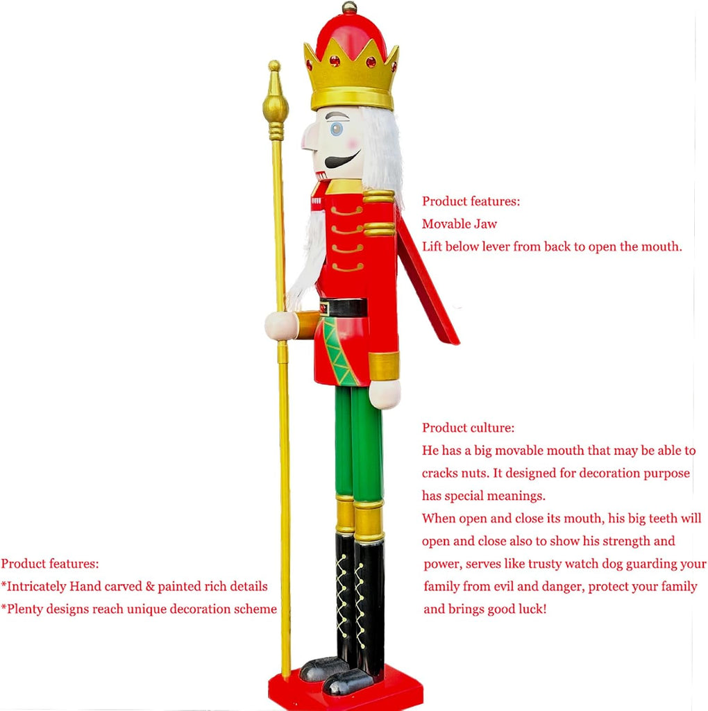 5 Feet Tall Life Size Large Christmas Wooden Nutcracker King Red and Green BK3