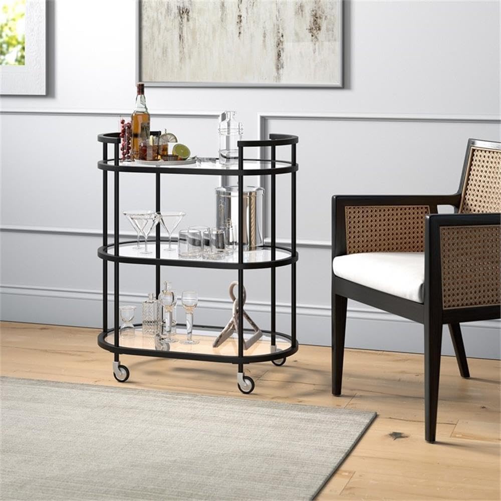 30" Wide Oval Bar Cart in Blackened Bronze, Bar Carts for the Home | Sleek rolling shelving unit that moves room to