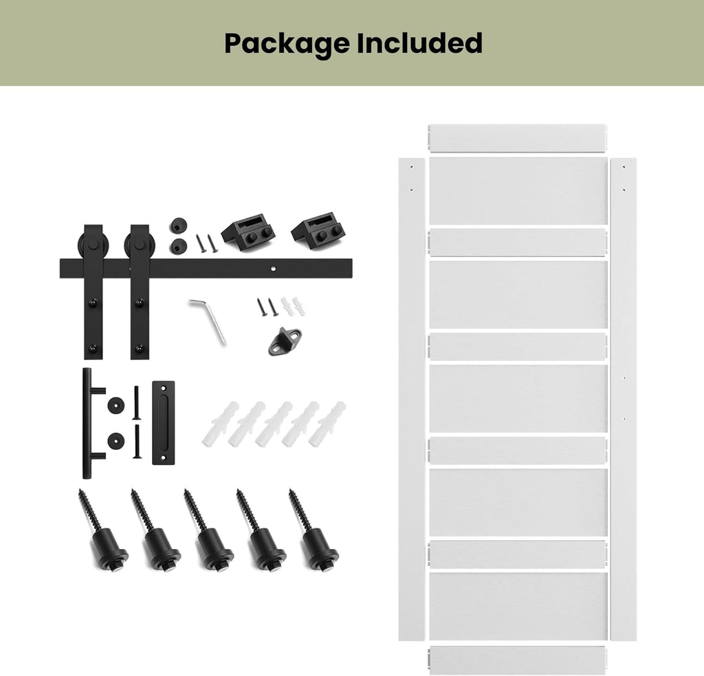 36in x 84in Sliding Barn Door with 6.6FT Barn Door Hardware Track Kit & Handle, Waterproof PVC Surfa