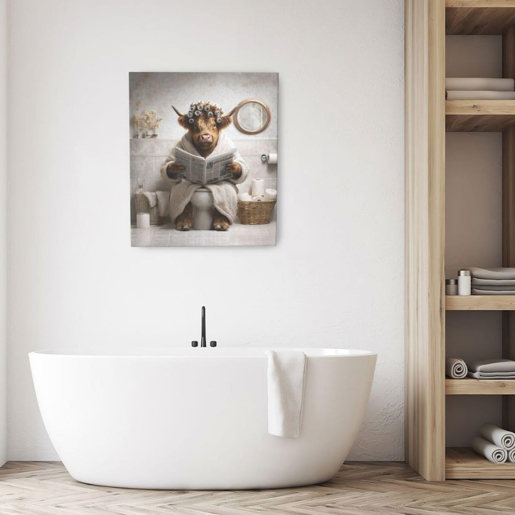 Funny Highland cow Bathroom Wall Art Cow Bathroom Pictures Wall Decor Cow Toilet Bathroom Canvas Painting Print
