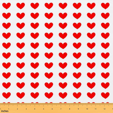 Red Romantic Fabric by The Yard Soft Polyester, Red Heart WaterproofFabrics, Love Heart Pattern White Fabric for Arts