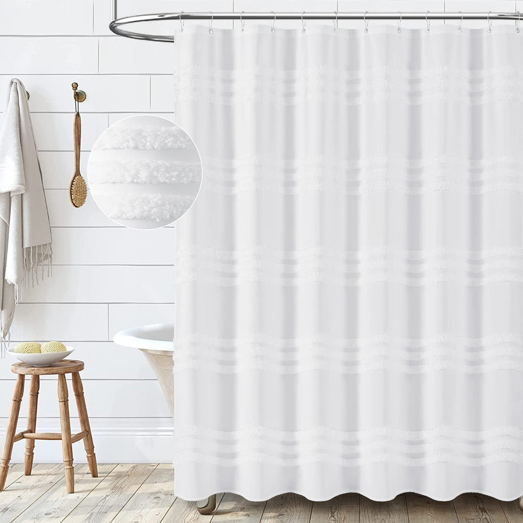 Stall Shower Curtain Chenille Striped Fabric 54"x72" White