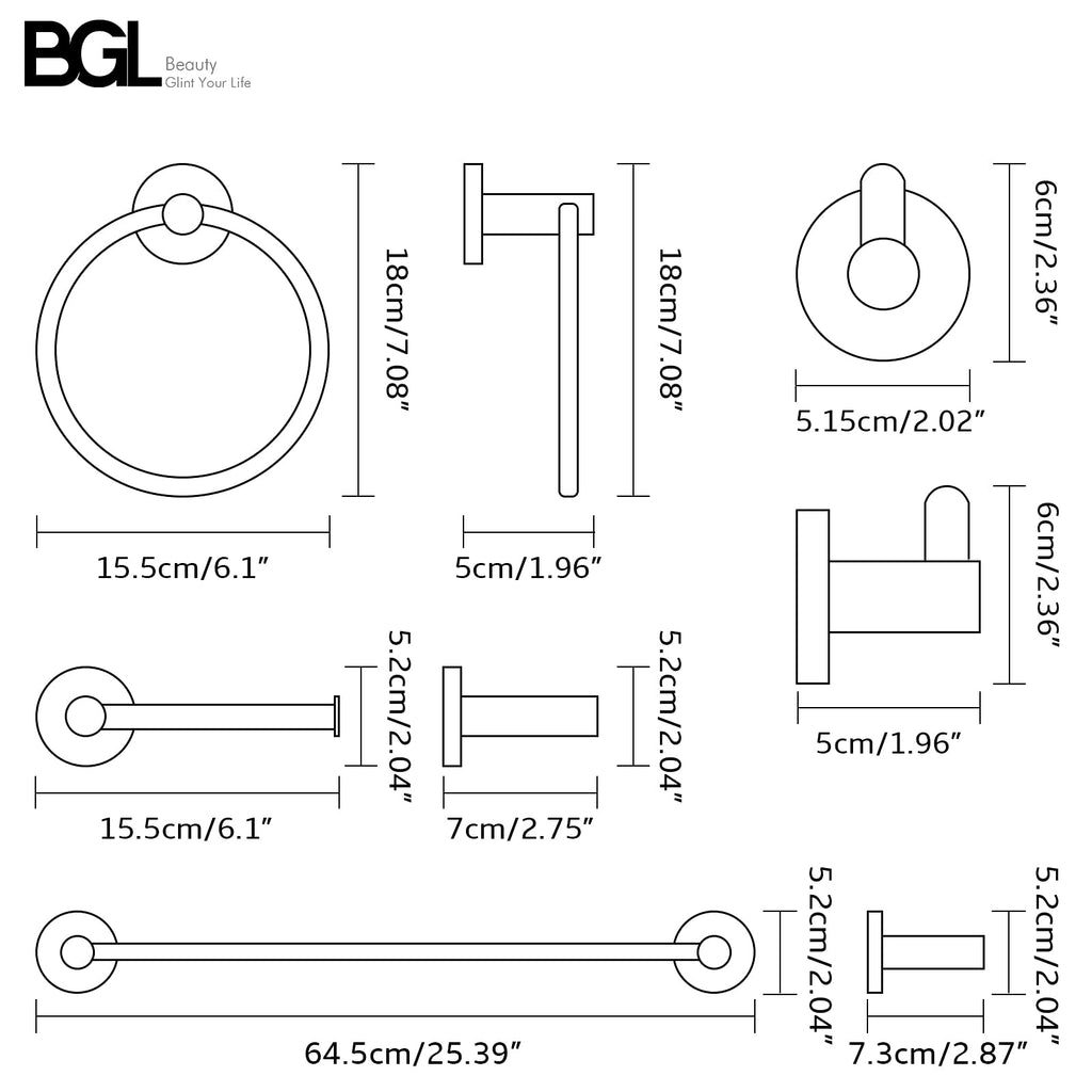 Bathroom Hardware Set Matte Black 4-Pieces Bathroom Towel Rack 24 Inches Adjustable Bathroom Accessories Set