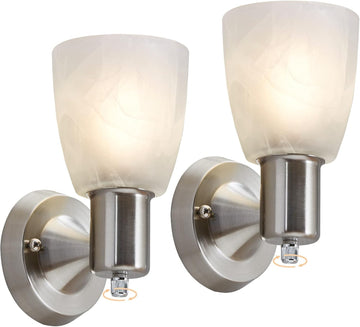 Wall Sconces Set of 2, Brushed Nickel Vanity Lights , Modern Wall Light Fixtures with Rotary Switch, Wall Mount Light
