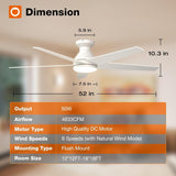 Ceiling Fans with Lights, 52 inch Low Profile Ceiling Fan with Light and Remote Control, Flush Mount, Reversible, 3CCT, Dimmable, Noiseless, White Ceiling Fan for Bedroom, Indoor/Outdoor Use A103-B0CLNNMX79