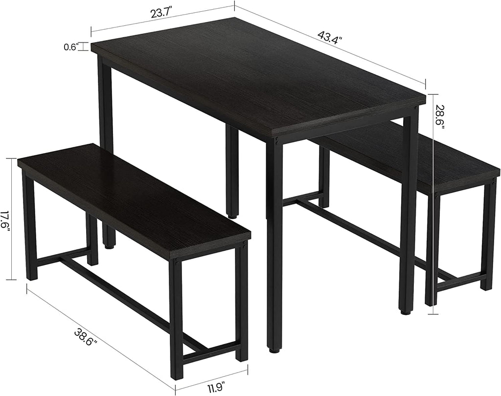 Dining Room Table Set with 2 Benches, Farmhouse Dining Table Set for 4-6, Wood Breakfast Table Set Dinner Table Set