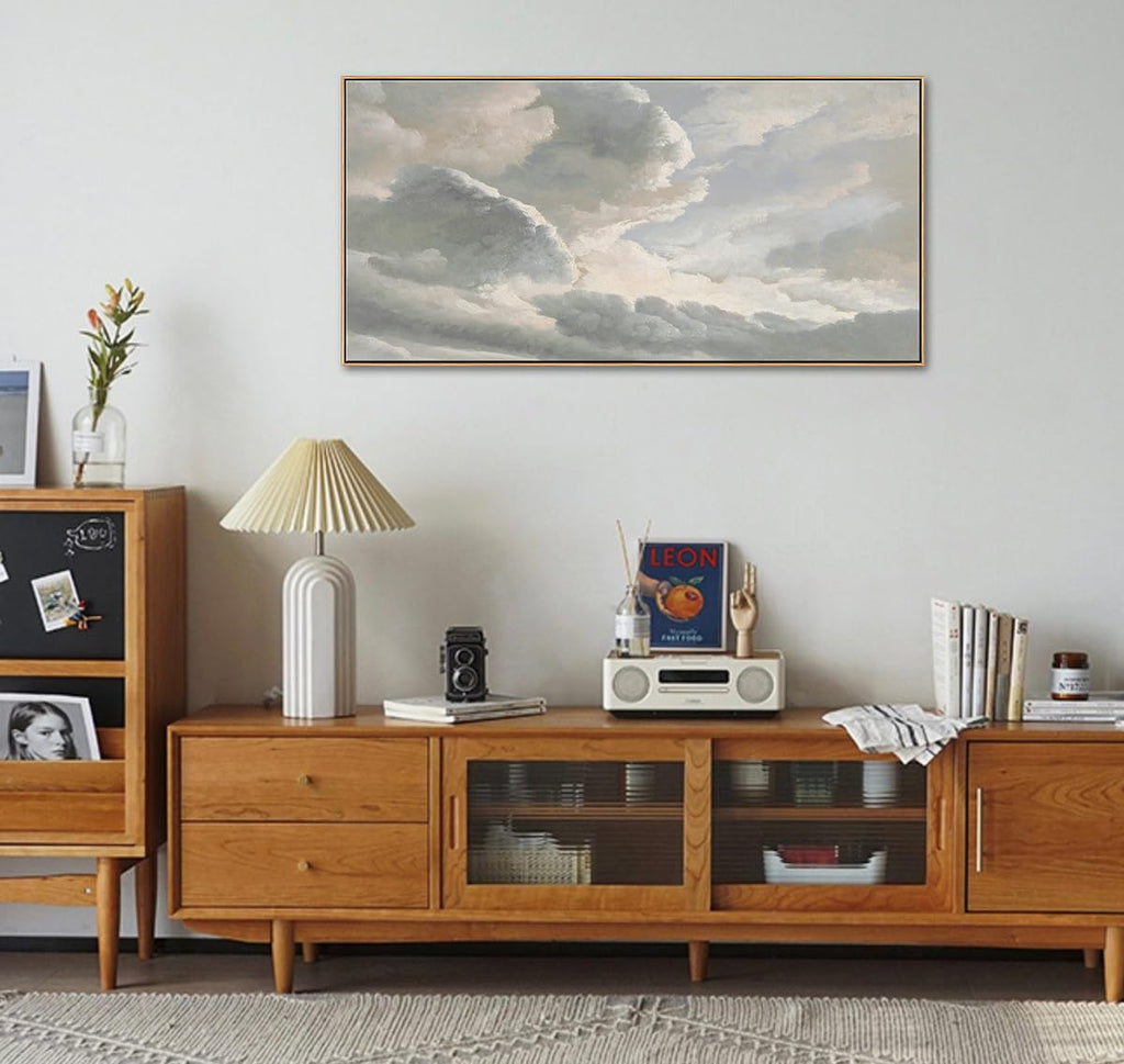 Large Framed Wall Art, Vintage Sunset Clouds Landscape, 20x40 Inch