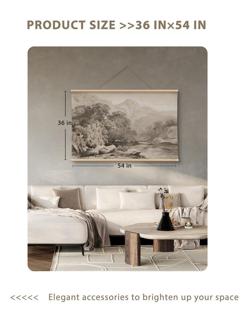 Extra Large Canvas Wall Art - Vintage Landscape Sketch, 36x54 Inch