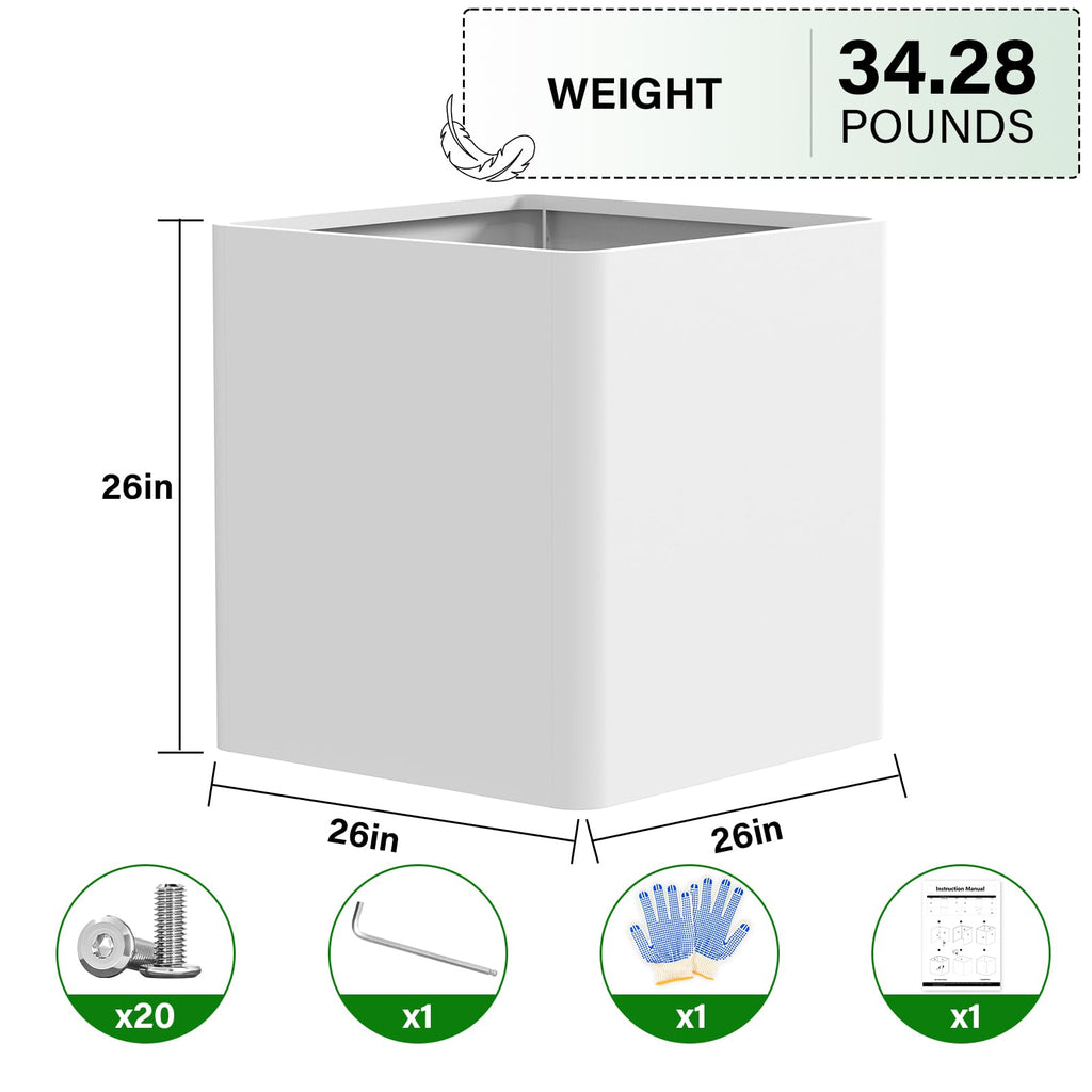 Metal Square Planter Box 26in, White