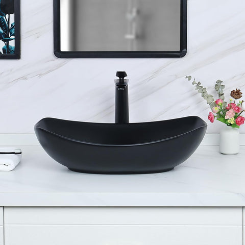 Davivy 22" x 15.7'' Large Matte Black Oval Vessel Sink with Pop Up Drain,Bathroom Vessel Sinks,Bathroom Sinks Above