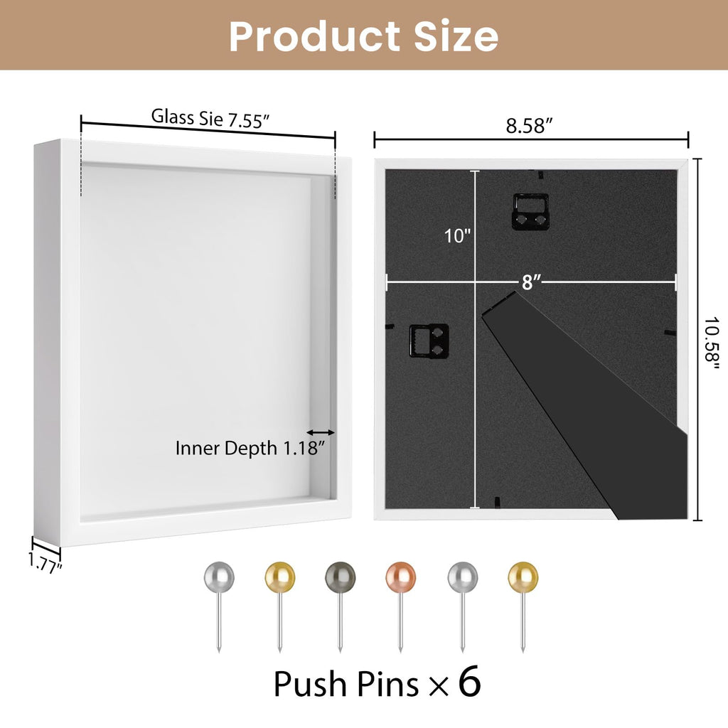 8x10 Shadow Box Frame with Soft Linen Back - Metal Push Pins Included, Memory Shadow Box Display Case for Bouquet