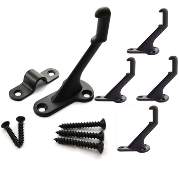 Metal Stair Handrail Brackets with Mounting Plate and Screws- Satin Black-Set of 5