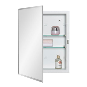 Bathroom Medicine Cabinet with Beveled Edge Mirrored Door 14 x 18 inch, Recessed or Surface Mount, with Adjustable