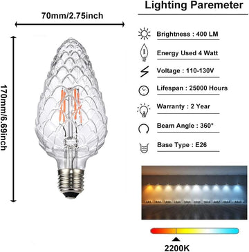 Vintage LED Edison Bulb G30 4W Dimmable LED Filament Bulb Pinecone Shaped Light Bulb 2300K Warm White E26 400LM