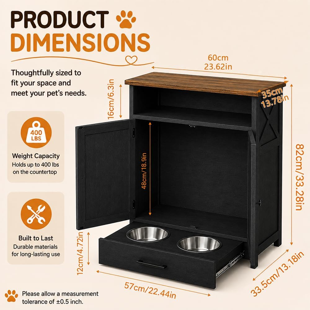 Dog Feeding Station with Storage Cabinet, Brown