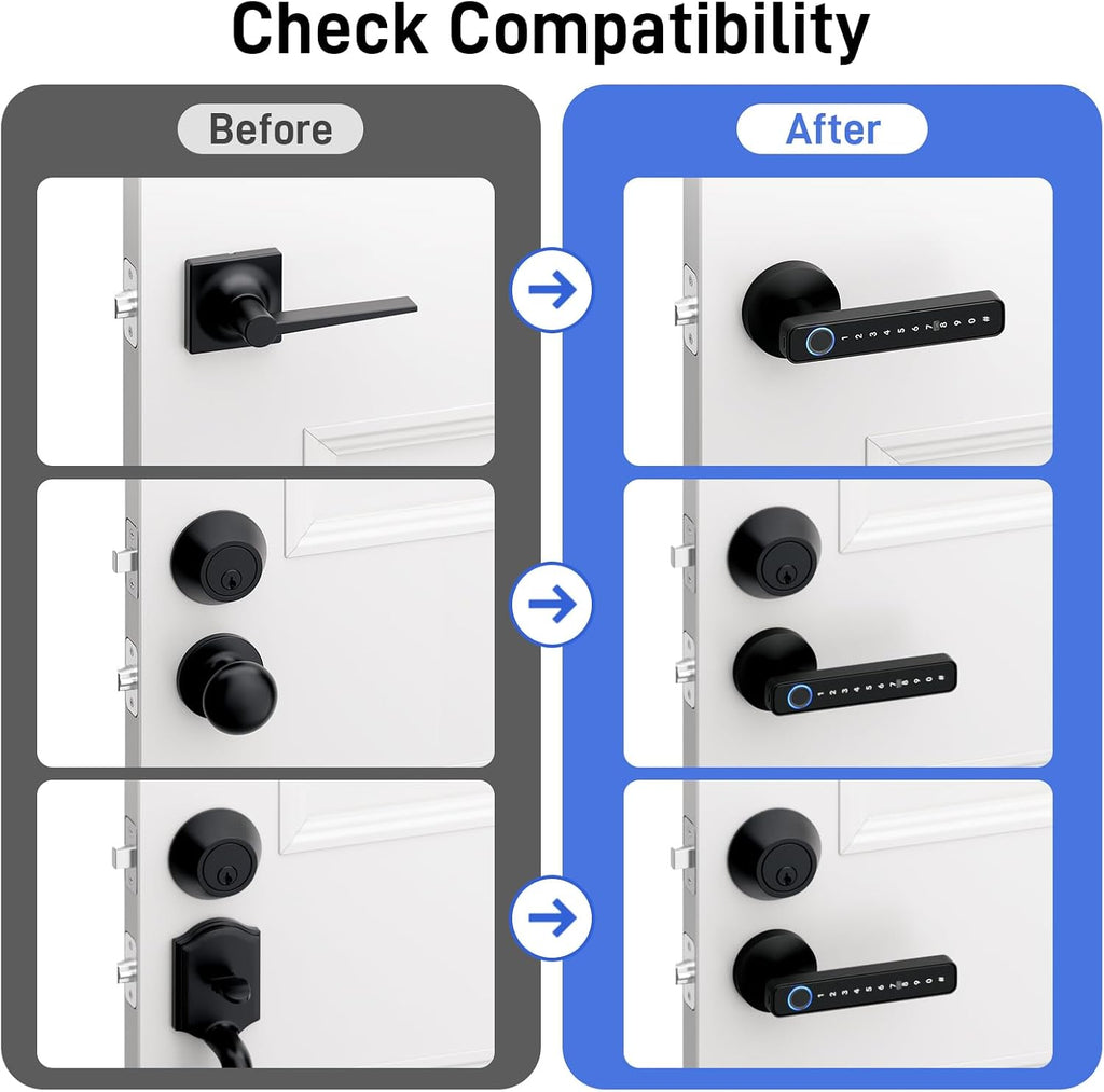 Smart Fingerprint Door Lock with Keypad, Keyless Entry Door Knob with Handle, Biometric Door Lock /Front