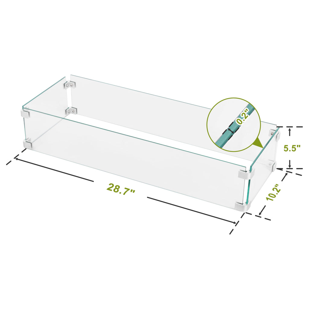 Tempered Glass Wind Guard for Rectangular Propane Fire Pit Table 28.7''*10.2''*5.5'' Inch, Durable Flame Guard Shield
