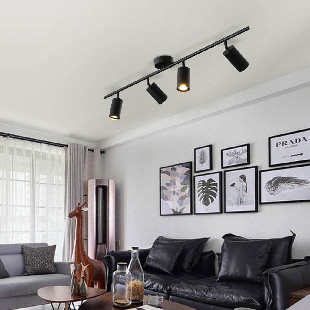 Matte Black Track Ceiling Light Modern 4-Lights LED Track Lighting Kit Farmhouse 4 Ways Flush Mount Ceiling Spotlight