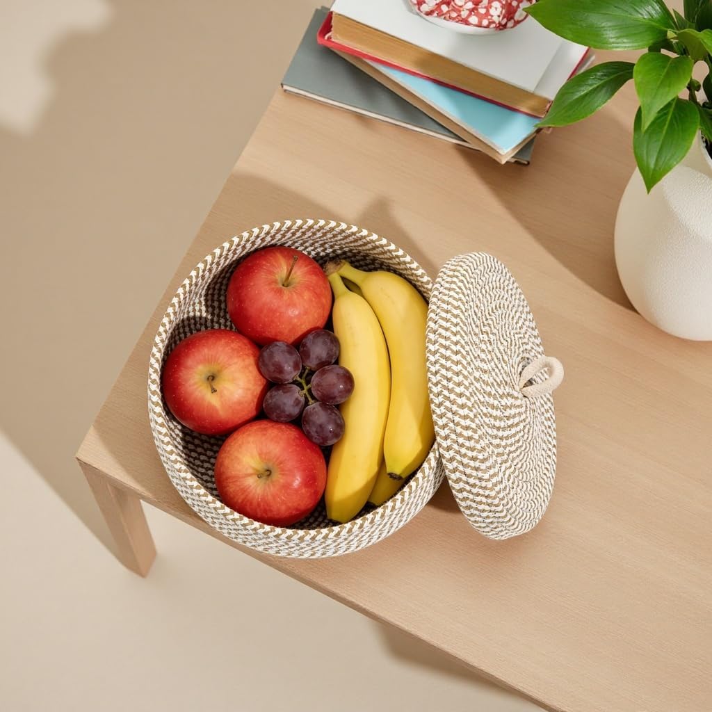 Cotton Rope Storage Basket with Lid, Woven Woven Storage Bin Empty Gift Basket Egg Holder Jewelry Box Cosmetic