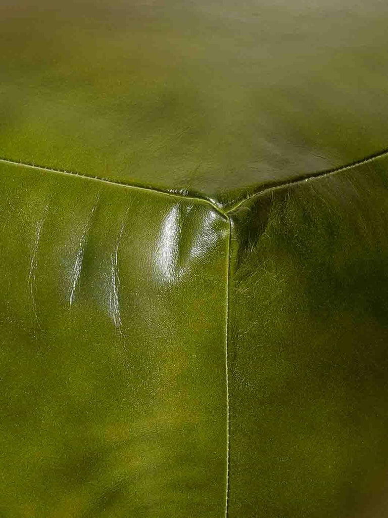 Eco-Friendly Solid Leather Pouf Green Color Square 21" x 21" x 12" Goat Leather Pouf Seating, Patio