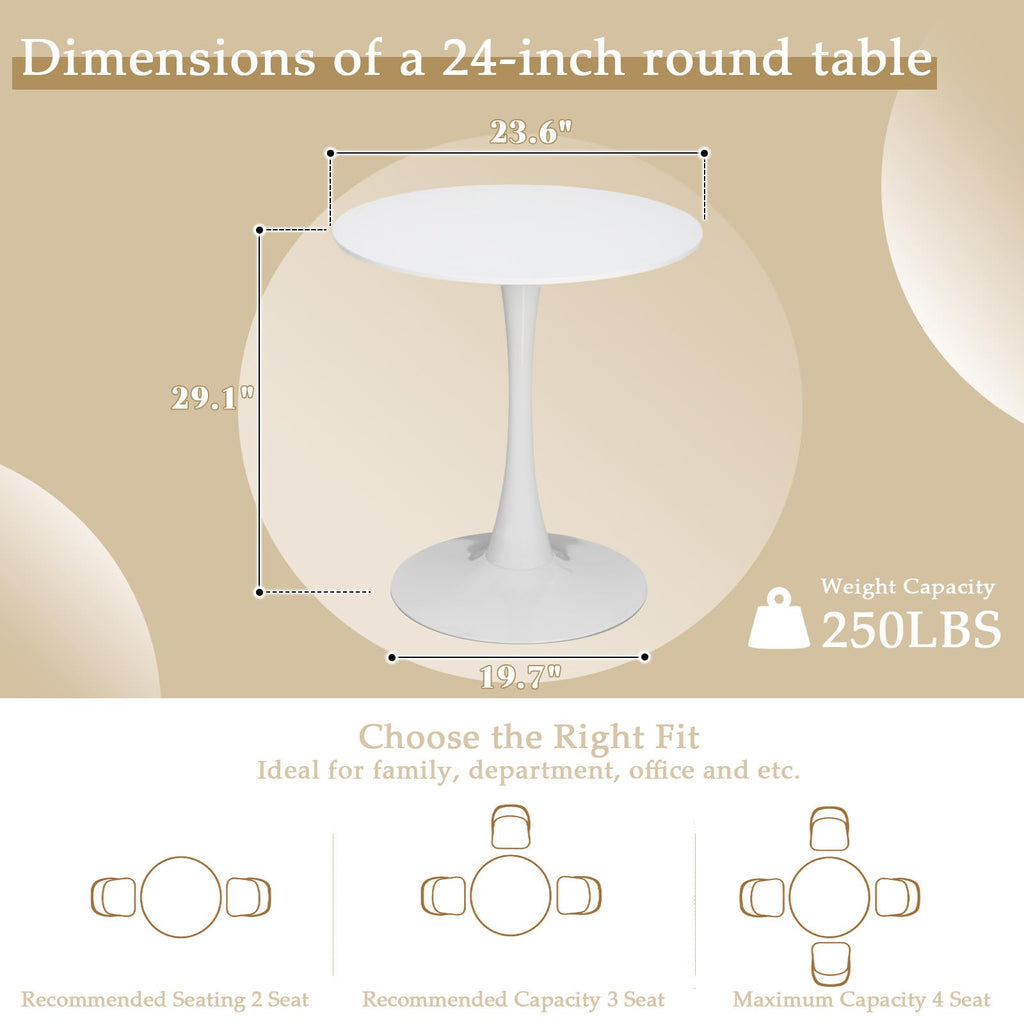 Dining Table and Dining Chair Set 23.6" White Round Table&2 Boucle Upholstered Golden Legs Chairs Dining Room Small