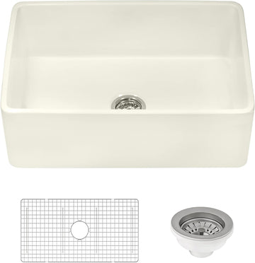 33 x 20 inch Fireclay Reversible Farmhouse Apron-Front Kitchen Sink Single Bowl - Biscuit - RVL2300BS
