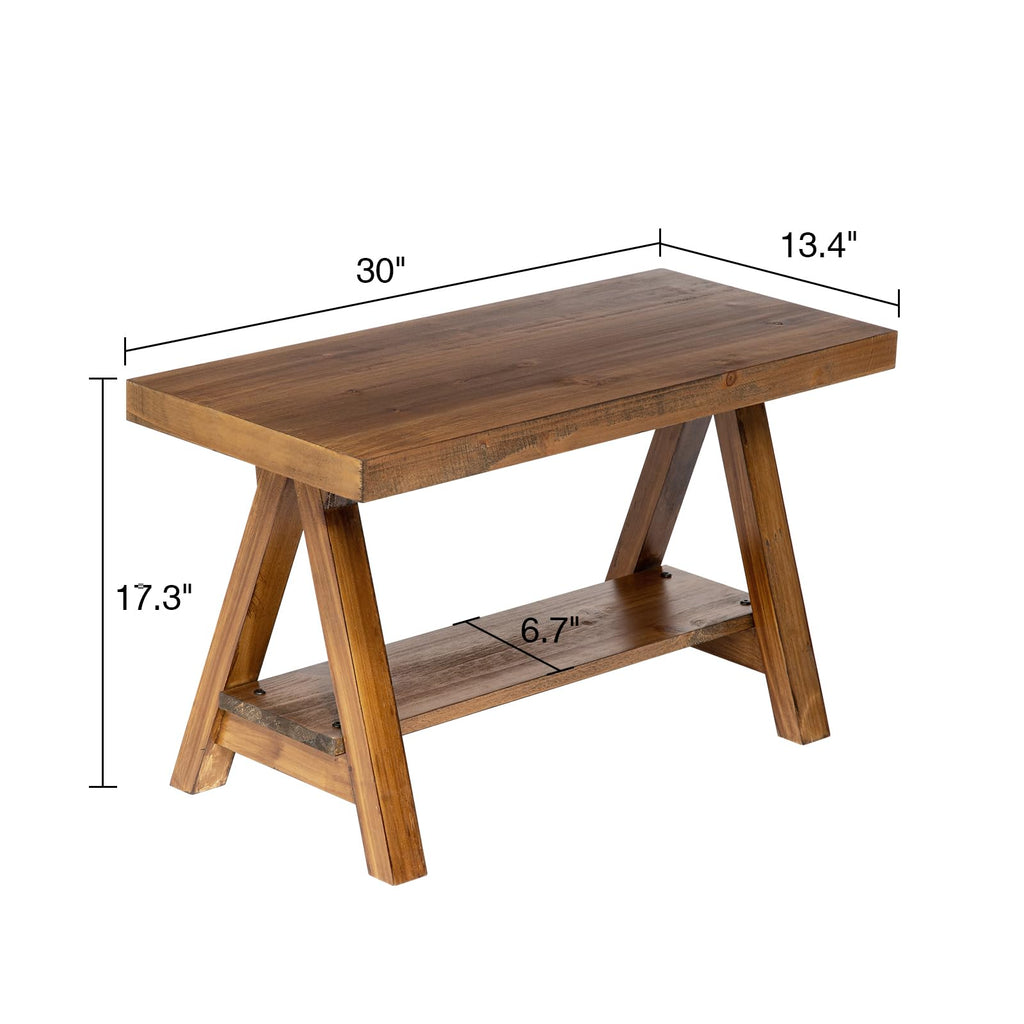 30" Farmhouse Solid Wood Bench, Rustic Indoor Storage Bench