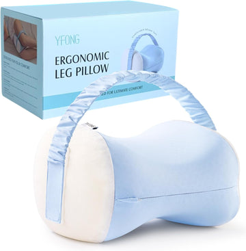 Knee Pillow for Side Sleepers, Breathable Memory Foam Leg Pillow Blue | Adjustable & Detachable Strap, Ergonomic