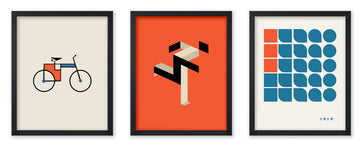 3-Piece Bauhaus Geometric Poster - Retro Minimalist Print - Gift for Artist, Friend - Random Shape, Bicycle, Running