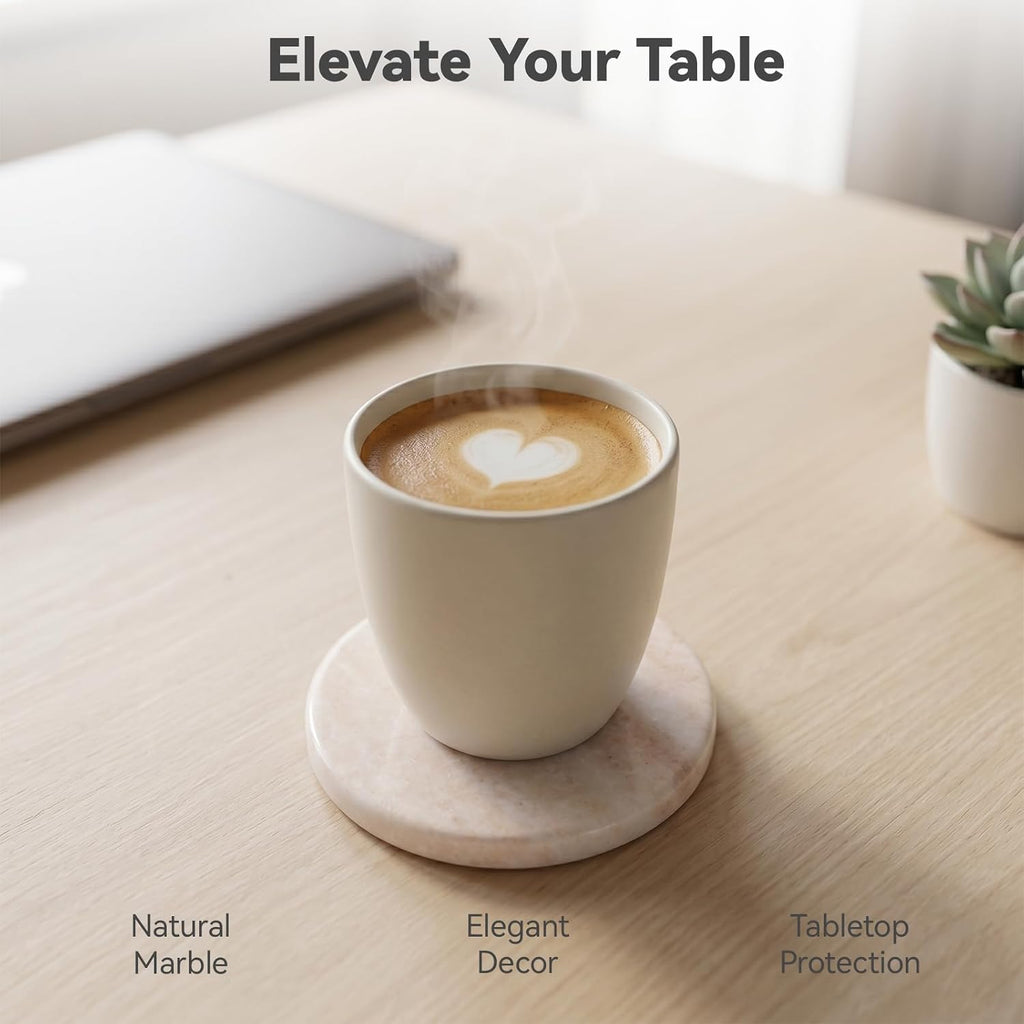 Cream White Marble Coasters, Modern Neutral Drink Coaster for Coffee Table, 4" Round Polished Natural White - Set of 4