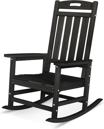 Outdoor Rocking Chair, High Back HDPE Patio Chair, All Weather Rocker Porch Chair, Lawn Chair for Deck, Porch