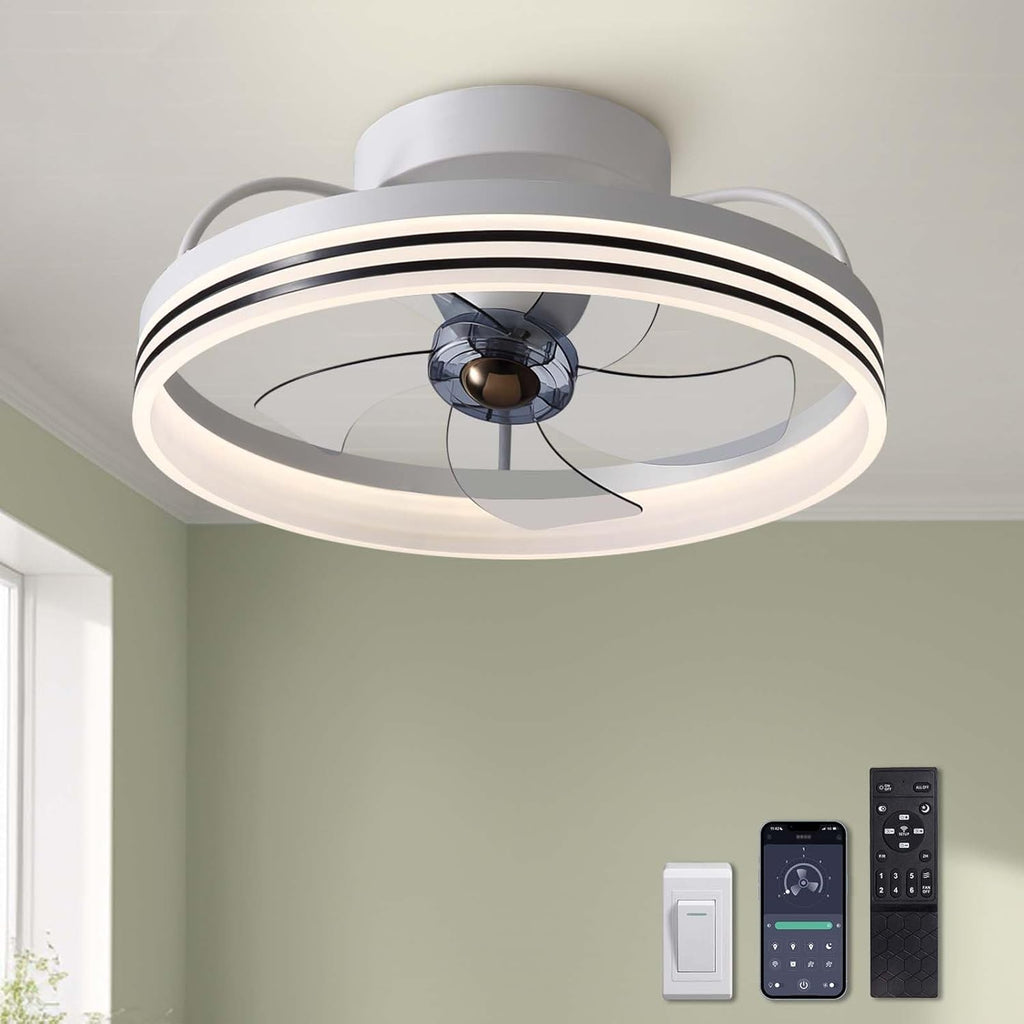 20" Ceiling Fans with Lights, 360¡ Rotating Ceiling Fan with Lights and Remote, 6 Wind Speeds Smart Flush Mount Ceiling Fan for Bedroom, Dining Room and Kitchen A101-B0CD1V7LBW