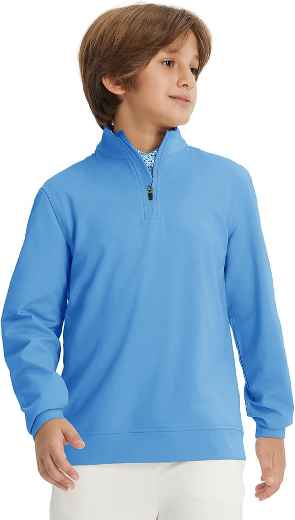 Boys Long Sleeve Quarter Zip Pullover Fleece Warmth Mock Neck Solid Youth Sweatshirt Winter Clothes for Kids