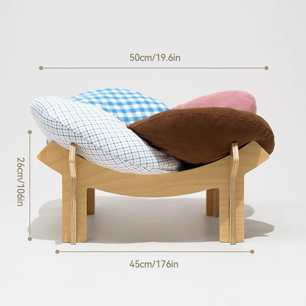 Elevated Cat Bed Wooden, Cat Couch Fluffy, Cat Sofa Flower for Indoor Cats, Raised Cat Bed with Washable Fluffy