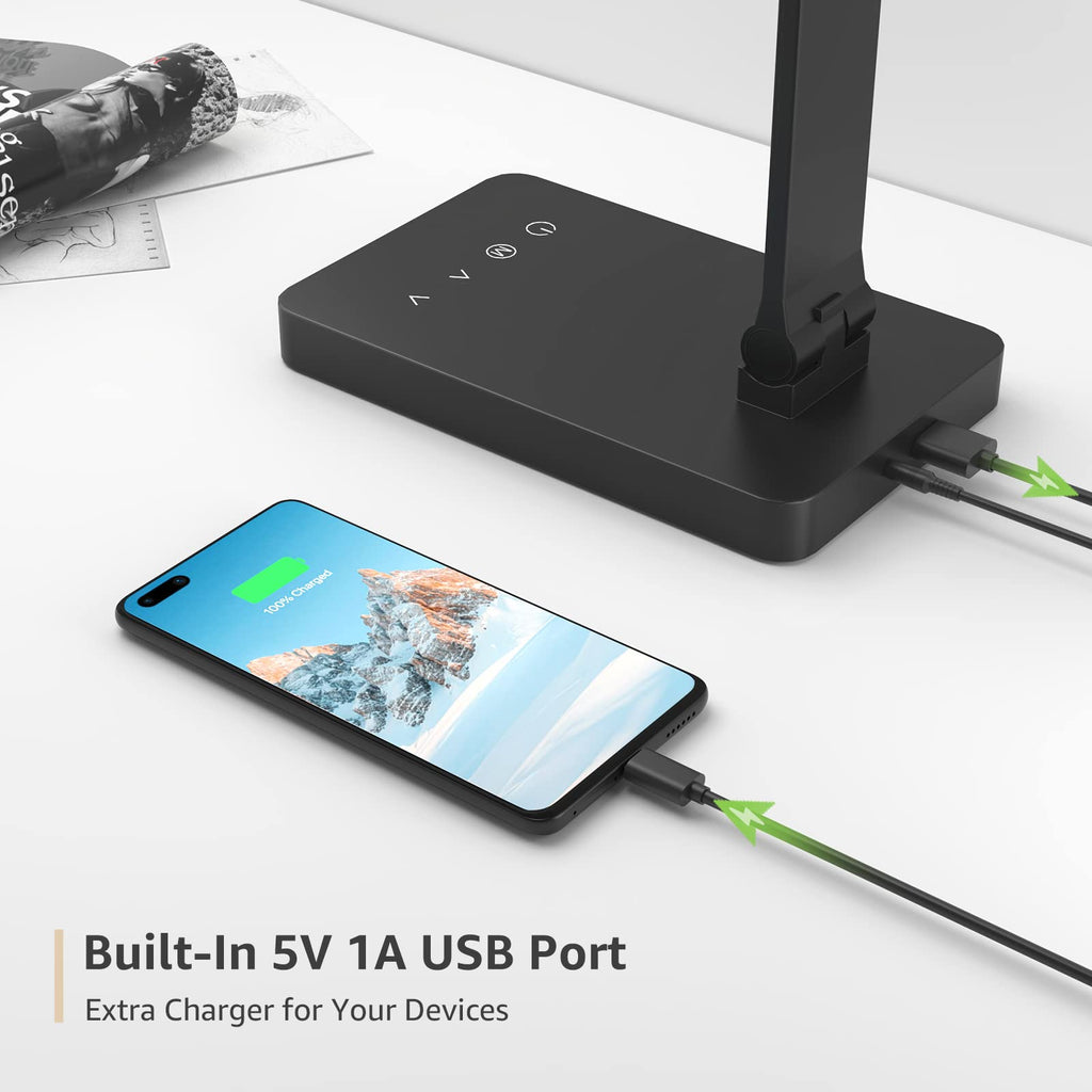 Desk Lamp with USB Charging Port, 650LM 9.5W, Black