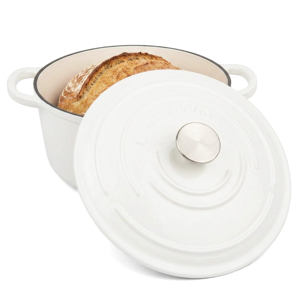 5.7 qt Enameled Cast Iron Dutch Oven Pot with Lid, White