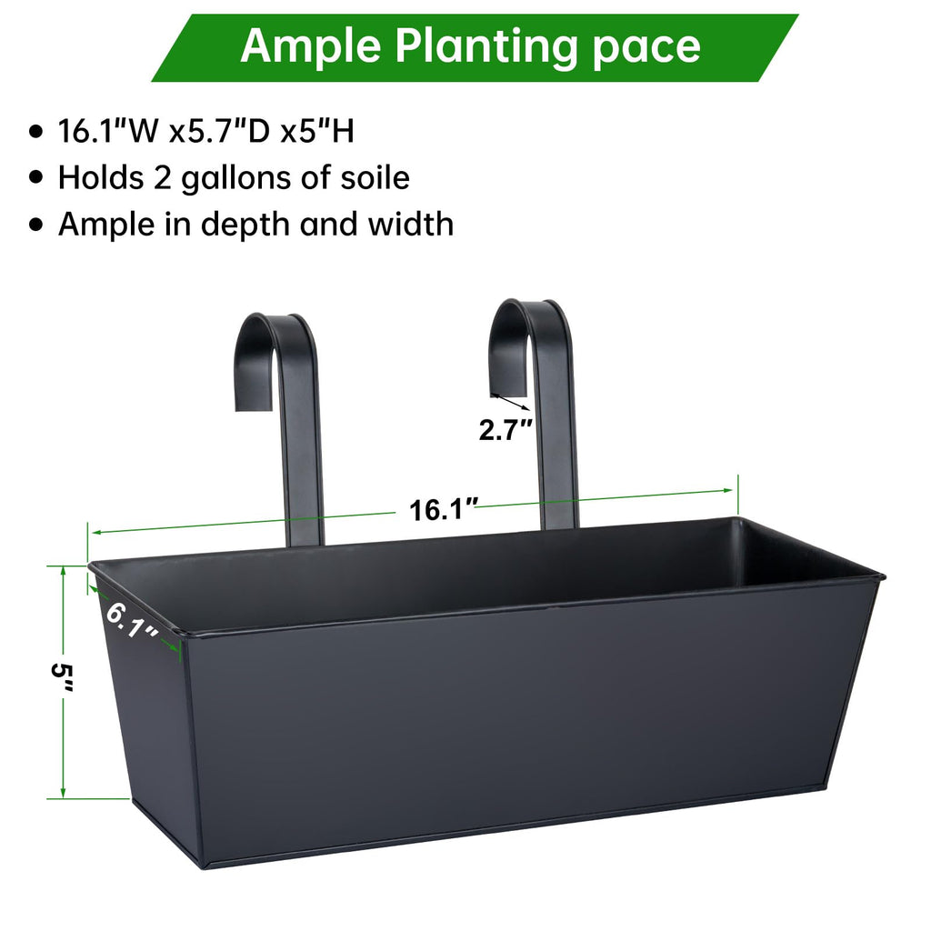 16" Large Hanging Planters for Outdoor Plants, Railing Planter Box, 3 Pack