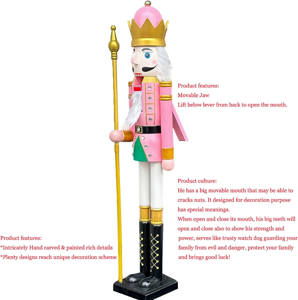 6 feet Tall Life Size Large Christmas Wooden Nutcracker King Pink BK16