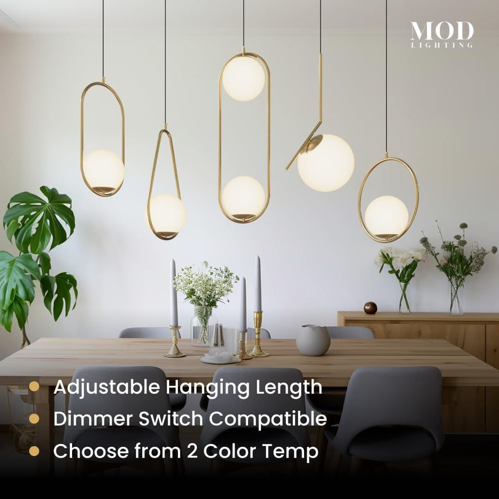 Jewels and Pearls Globe Pendant Light (1 Pack), 15" L-Shaped Aluminum Kitchen Island Lighting, 3000K Warm White Metal