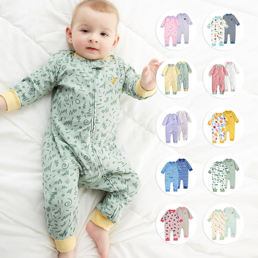 Unisex Baby Pack 100% Cotton Romper Two Way Zipper Footless Pajamas